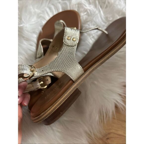 MICHAEL MICHAEL KORS Leather Gold Women's MK Plate Flat gladiator  Sandals Size - Picture 8 of 8